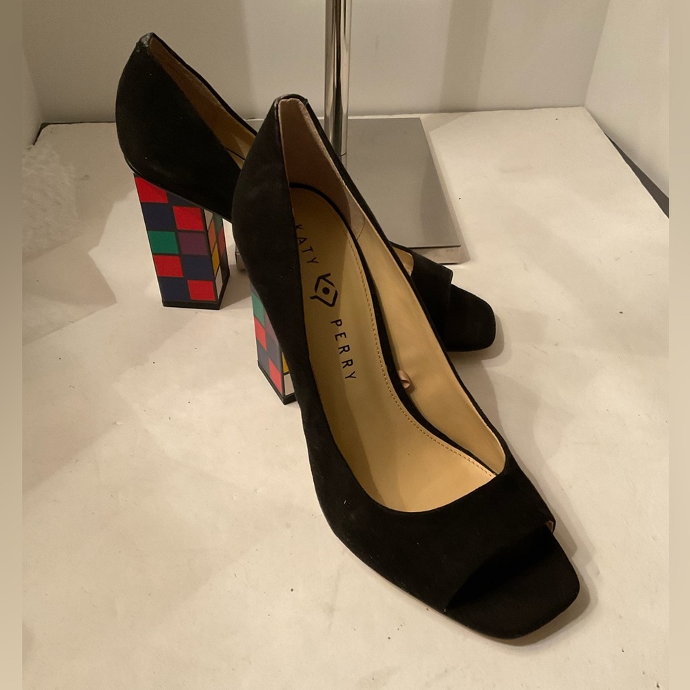 Katy Perry black velvet open toe heels